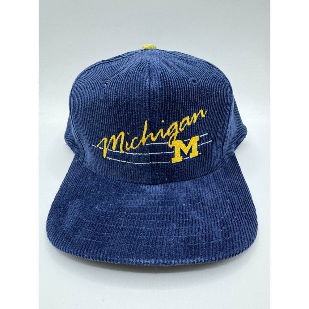 Vintage Michigan Wolverines Corduroy Snapback Hat Script NCAA 90s Cap